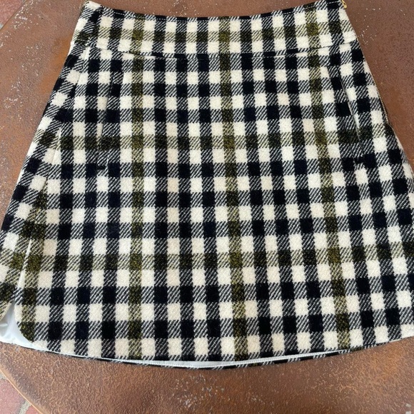 J Crew Plaid Oxford Long Wool Coat Gold Buttons Blue Green Ivory Multi Sz 2 - Picture 5 of 9